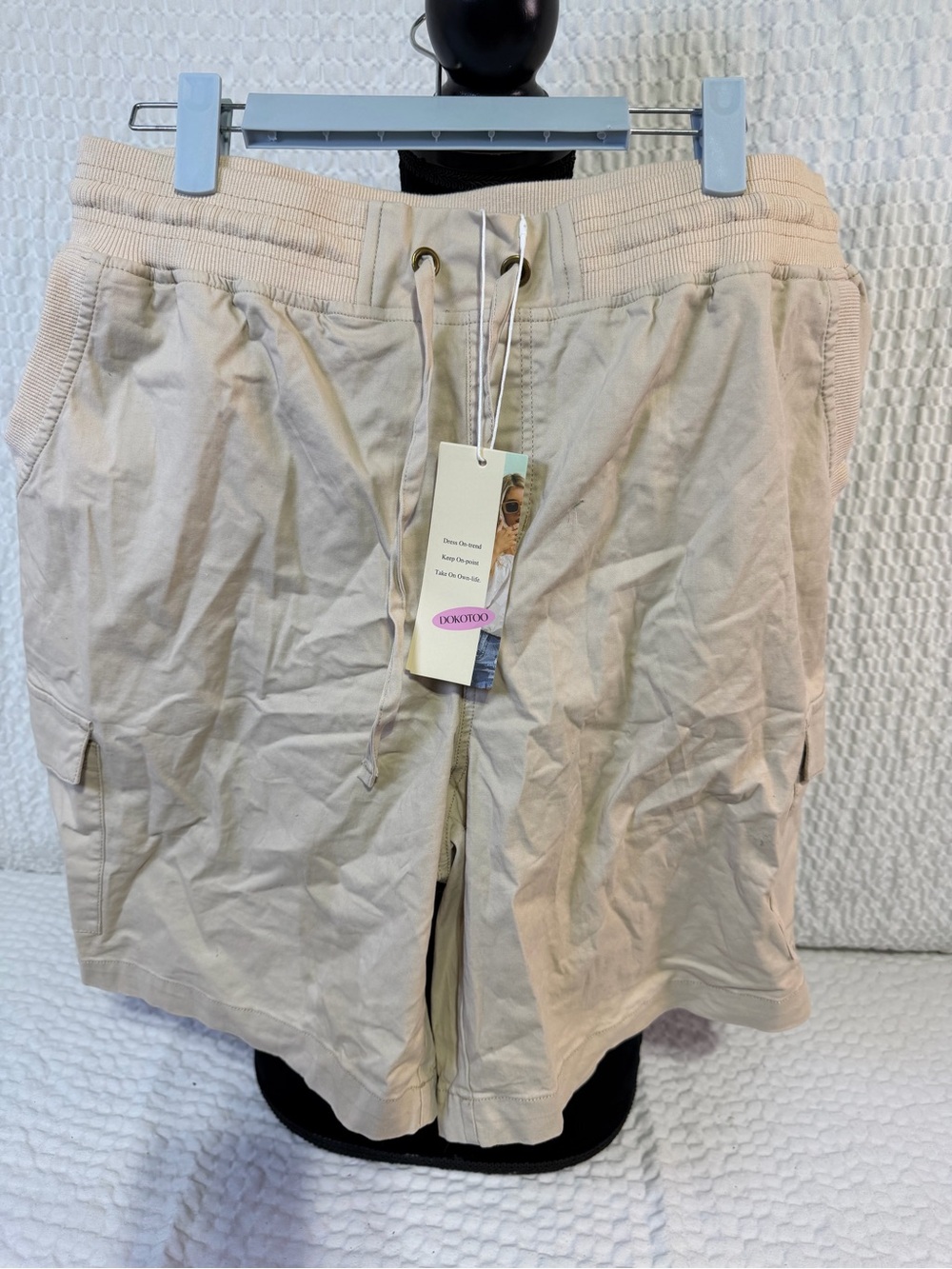 Casual Drawstring Cargo Shorts - Beige